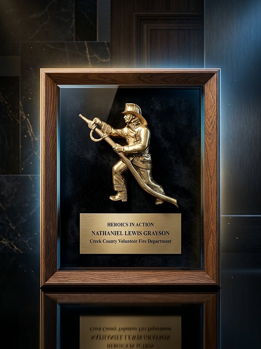 Fire Fighter With Hose Shadow Frame Award